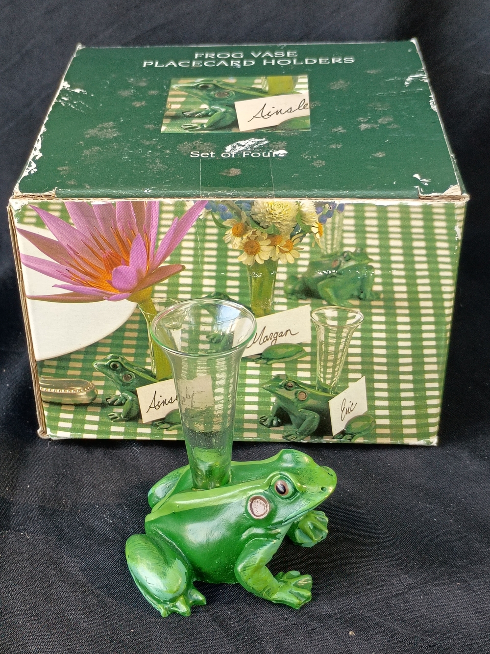 Vtg 1990s Frog Bud Vase Place Card Holders Two's Company New Old Stock Set of 4
